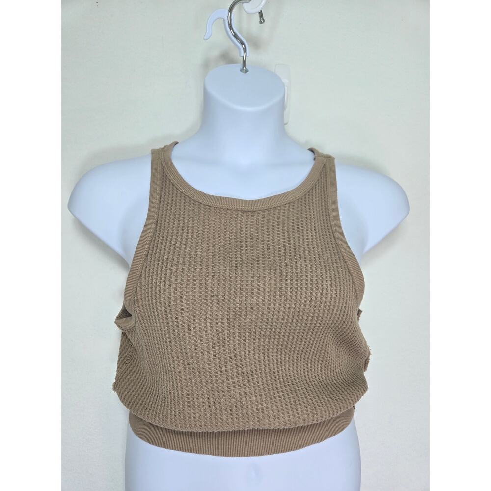 We The Free Women's Waffle Knit Vest Cropped Light Cocoa Tank Top . Size Medium